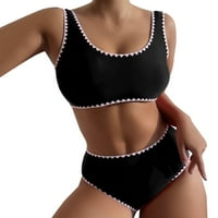 Zuwimk Womens kupaći kostimi Tankini, ženski preklopljiv zamotavanje zamotavanje jastuk za omotač u obliku visokog struka Set kupaći kostim crni, s