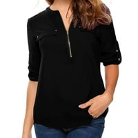 Duge ženske košulje Žene ljetne majice s dugim rukavima Zip Casual Tunic V-izrez za vrat