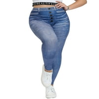 HAITE WOOT Plus size gamaše Čvrsta boja Fau traper pant Tummy Control lažne traperice trčanje pantalone