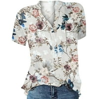 Umitay Bluze za žene Dressy Ležerne prilike za kratki rukav na kratkim rukavima do vrha ljetne cvjetne ženske poslovne majice
