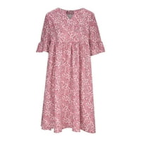 Žene ljetne casual midi haljine V izrez kratki rukav majica haljina cvjetna tiskana šifonska šifon