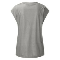 Charella ženska ležerna majica s kratkim rukavima V-izrez pune boje casual labav fit osnovna bluza siva,