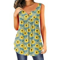 MLQIDK Suncokretove košulje za žene bez rukava bez rukava plus veličina tunika rezervoara cvjetna bluza