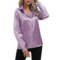 Jedno dugme satenska majica Ženska gornja majica dugih rukava Proljeće i ljetna ženska odjeća ženske vrhove ljubičaste veličine m