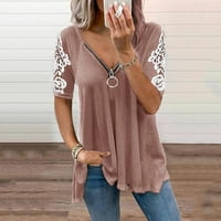 Ženska odjeća Prodaja Žene Ležerne prilike sa niskim rezom kratkih rukava V-izrez Zipper čipka majica Bluza Pink L