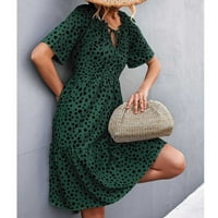 Ženska haljina s vratom, tački ispis labavog struka Ljetna haljina kratka rukava za radno zeleno l