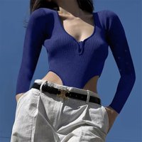 Binmer ženske kratke hlače casual seksi V-izrez dugih rukava čvrsto uska majica jesenja bluza Bodysuits
