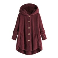 Dugme za žene plus veličine plišane vrhove kapuljače sa kapuljačom kaput od vunene kaput zimska jakna