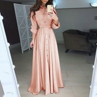 WAVSUF Svečane haljine za žene kravata kuka čvrsto dugme dugi rukav Maxi Clearance Ljeto i jesen ružičaste haljine veličine s