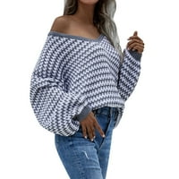 Miayilima džemper za žene Ženski pulover prugasti ženski pleten V Grej za obrub Plus veličine