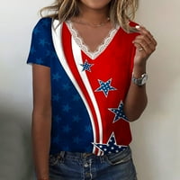 Inspiracijska košulja, ljetni vrhovi za žene, žene 4. srpnja majice Dan neovisnosti SAD Zastava V izrez