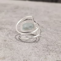 Prirodni akvamarin prsten, grubi akvamarinski draguljski prsten, mart rođendan, dual bend, sterling
