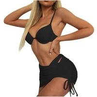 Ženska tank bikini klirenca čvrsta boja Dvije kupaće kostime kupa za kupanje čipke up ubrzavi push-up visokog struka brazilskog bikinija kupaći kostim za žene ljetna plaža odijela seksi crna l