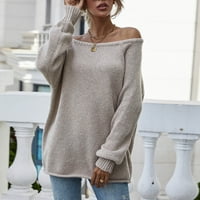 Džemper za žene s dugim rukavima s ramenu pulone džemper seksi pleteni pulover tanki pulover topli ženski