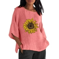 Ženska bluza za žene Ljeto pamučno posteljina TOP moda plus veličine Thirt Okrugli ovratnik Mid cvjetni