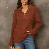 Woemns džemper s dugim rukavima kauelan modni vrat posade zip up pleteni pulover vrhovi mekani komfil