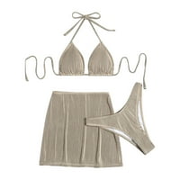 Ecqkame kupaći kostimi za čišćenje ženskog seksi ispisa Halter Split trodijelni odjeća za plažu na plaži