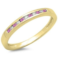 0. Carat 18k žuti zlatni okrugli ružičasti safir i bijeli dijamantski ženski obljetni vjenčani prsten