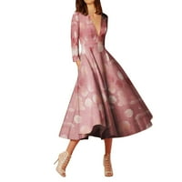 Ženski elegantan V izrez dugih rukava haljina koljena Duljina koljena ružičasta XL