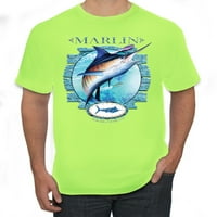 Plava grafička majica Marlin Riba, neon ružičasta, 3xl