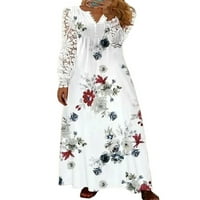 Ženske maxi haljine dugih rukava s dugim rukavima cvjetna ispisa labava zabava ruža crvena 2xl