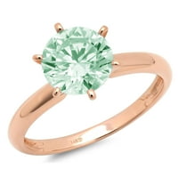 3. CT sjajan okrugli rez simulirani zeleni dijamant 14k Rose Gold Solitaire Prsten SZ 4.5