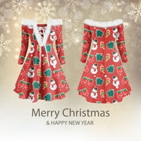 Miayilima Red l Ležerne haljine za ženska haljina bez rukava s dugim rukavima Božić Retro Dame -Collar Plish čipkasti ispis ženske haljine