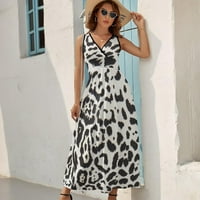 Snow Leopard Koža Ženska Maxi haljina Ljeto V rect bez rukava smiješne tiskane haljine