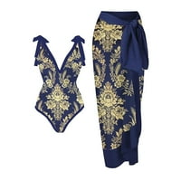 Ženski vintage cvjetni tisak bikini i prikrivaju se postavile duge plitke kratke hlače za ženske kupaći