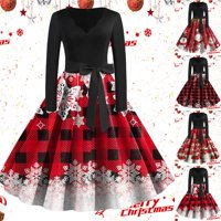 Cuekondne haljine za ženske casual božićne zimske jeseni dugi rukav V-izrez modna haljina