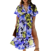 Luxplum dame Ljeto plaže Sundress kratki rukav Maxi haljine cvjetni print duga haljina casual travel
