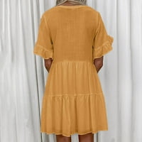 Ljetne haljine za žensko tiskanje s kratkim rukavima Digitalna haljina za ispis V-izrez Maxi slobodno