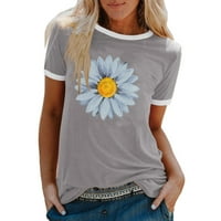 Scyoekwg Ljetni vrhovi za ženske majice kratkih rukava s kratkim rukavima cvjetni tiskani grafički tens