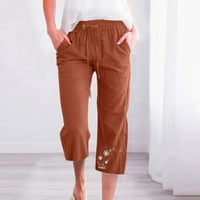 Farstey pamučne posteljine kapri hlače za žene Čoverani džepovi elastične struke zadivljujuće hlače