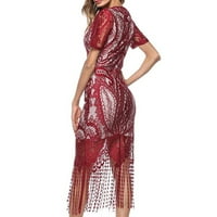 CETHRIO Ljetna haljina - cvjetna haljina od čipke V-izrez kratki rukav rub rub vitka torba haljina crvena