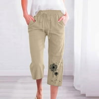 Ženske elastične hlače Ravna široka noga ljetna modna džepa dugačak maslačak za vježbanje za dame casual labave hlače Beige XL