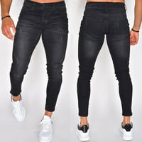 Hanas muške hlače muškarci prugasti patentni traper rupa vintage pranja hip hop radne pantalone Jeans