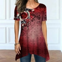 B91XZ T majice za žene pamučne žene casual cvjetni print spajanje kratkih rukava majica okrugla izrez bluza labav top rd2, l