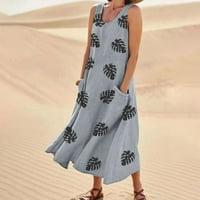 Ženske haljine Čišćenje Maxi bez rukava slobodno vrijeme od ispisana V-izrez ljetna haljina sive m
