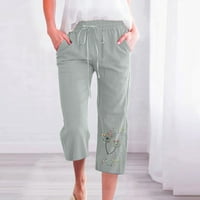 Farstey pamučne posteljine kapri hlače Žene džepovi za crtanje elastičnih struka opuštene hlače Prozračne