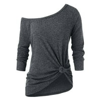 Ležerne majice za žene - seksi čipke tanke vrhove čvrsti slobodno vrijeme Top pulover dugih rukava posada iz vrata sive