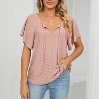CETHRIO majice kratkih rukava za žene - modni kratki rukav retro okrugli vrat tiskani tromjesečni bluza s rukavima ružičasta