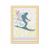 Šareno skijanje Zimska sportska ilustracija Dekorativni drveni slikarski ukras Naslovnica Okvir slike