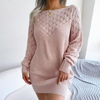 Žuwimk džemper haljina, ženska elegantna V izrez zamotavanje pletene haljine batwing rukave, proreza maxi haljina ružičasta, l