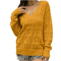 Ušteda ženska modna džemper čvrsta ljubavna srca šuplje od jacquard dugih rukava V-izrez džemper jesen