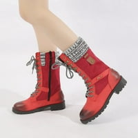 Ženske okrugle plijesne čizme MID CALF niske potpetice Žene Dreske cipele crvene veličine 4.5