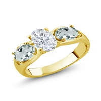 Gem Stone King 18K žuti pozlaćeni srebro 3-kameni prsten zauvijek sjajan oval 1,76cttw Moissiney Carles