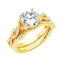 Jewels 14k Žuto zlato Kubični cirkonijski CZ Vjenčani opseg i angažman mladenkini prsten Dvije postavljene veličine 8
