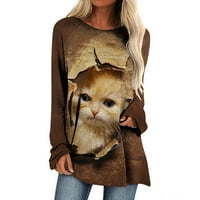 Ženske modne dukseve i duksevi, modni ženski O-izrez labavi vrhovi casual životinjskih tiskanih majica