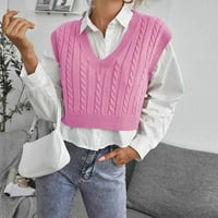 Cuoff ženski modni džemperi za žene plus veličine casual V-izrez pulover košulja sudara boja rukava